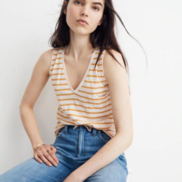 Whisper Cotton V-Neck Pocket Tank Baker Stripe XS - Picture 5 of 6